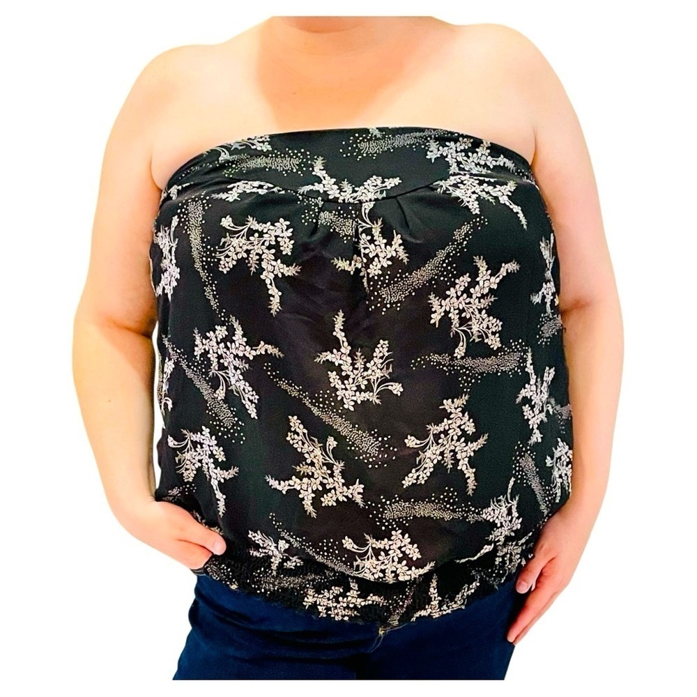 Torrid Black and White Floral Strapless Blouse 3X
